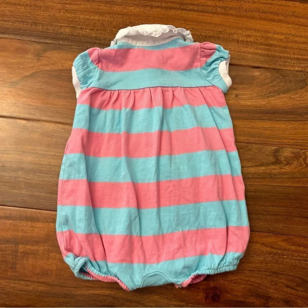 Ralph Lauren pink/blue stripe short sleeve polo romper